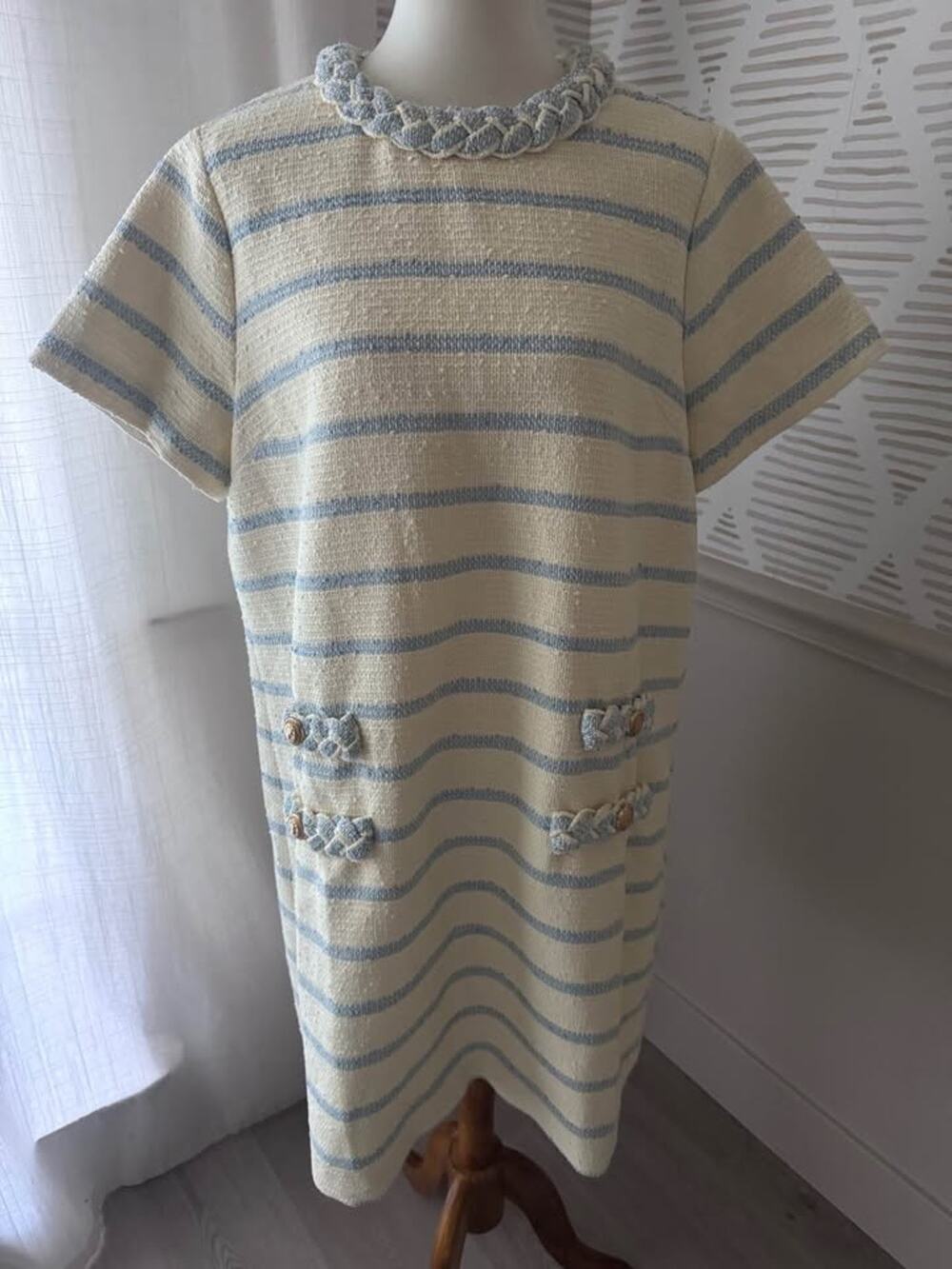 Tuckernuck Coastal Light Blue Stripe Jackie O Tweed Classic Dress Size XXL